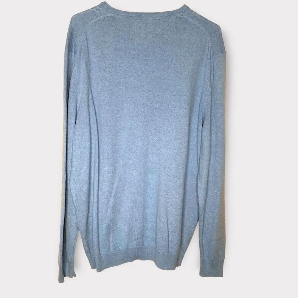 Tasso Elba Men's Size XL Blue Cashmere/Cotton Blend Knit V-Neck Sweater‎